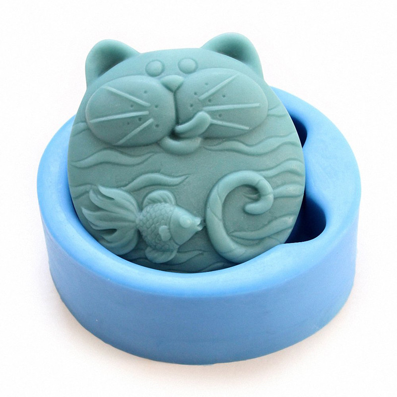 Non-Stick Silicone Mold 3D Silicone Soap mold DIY New Cat  Fish Craft Art Silicone Soap mold Craft M