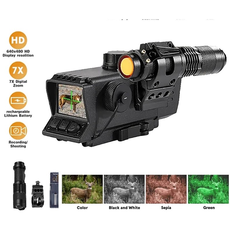 -Night Vision Rifle Scope, Red Dot Optical Mini Sight, 7X Zoom, Hunting Telescope, IR Holographic Si
