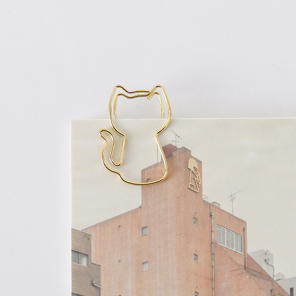 

10pcs Creative gold Paper Clips cat Note Shape Metal Paperclip on Book Paper Students Stationery Office School Binding Supplies