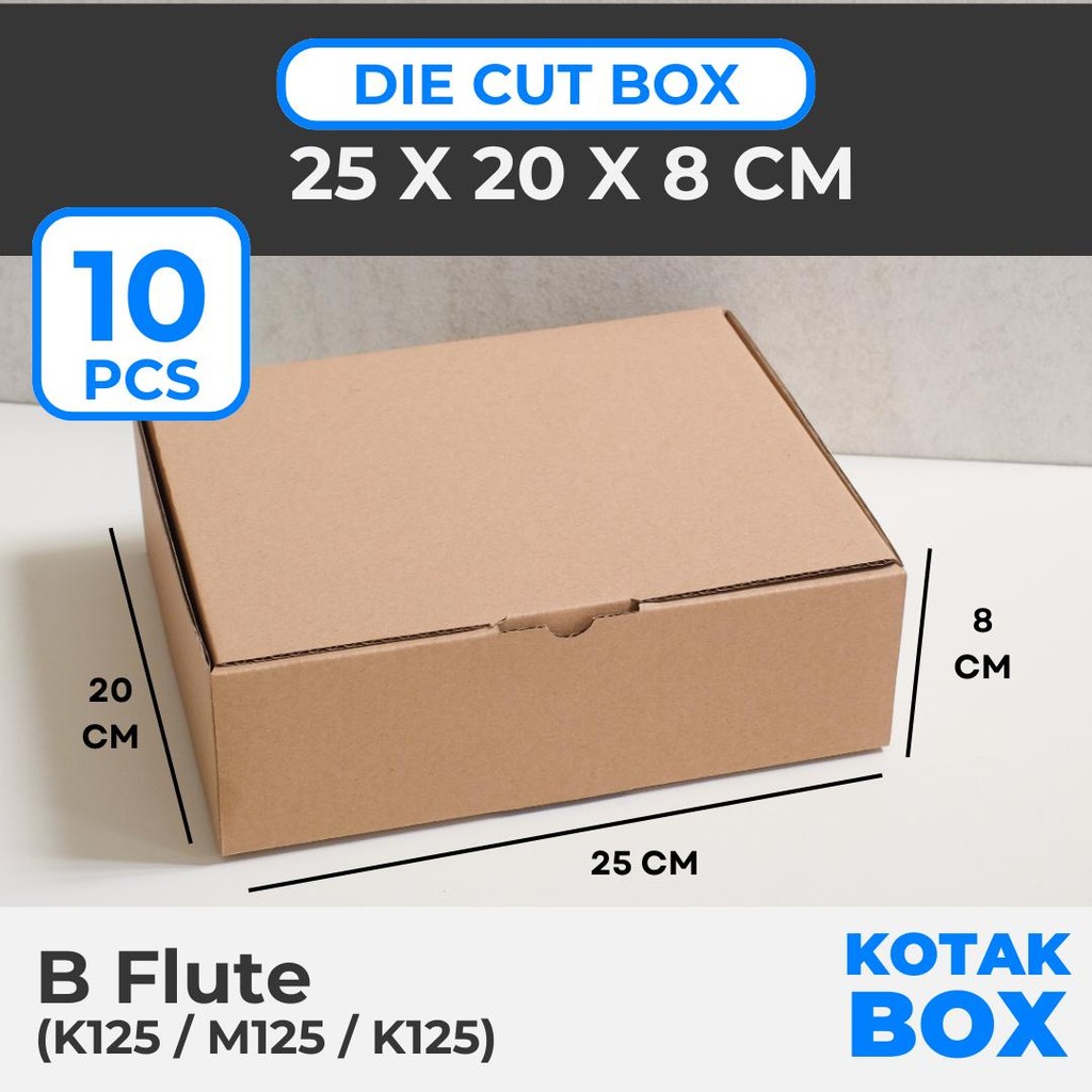 

[10 PCS] Box Kardus Karton Die Cut Mailer 25 x 20 x 8 cm Tanpa Sablon - Bahan B Flute Cokelat