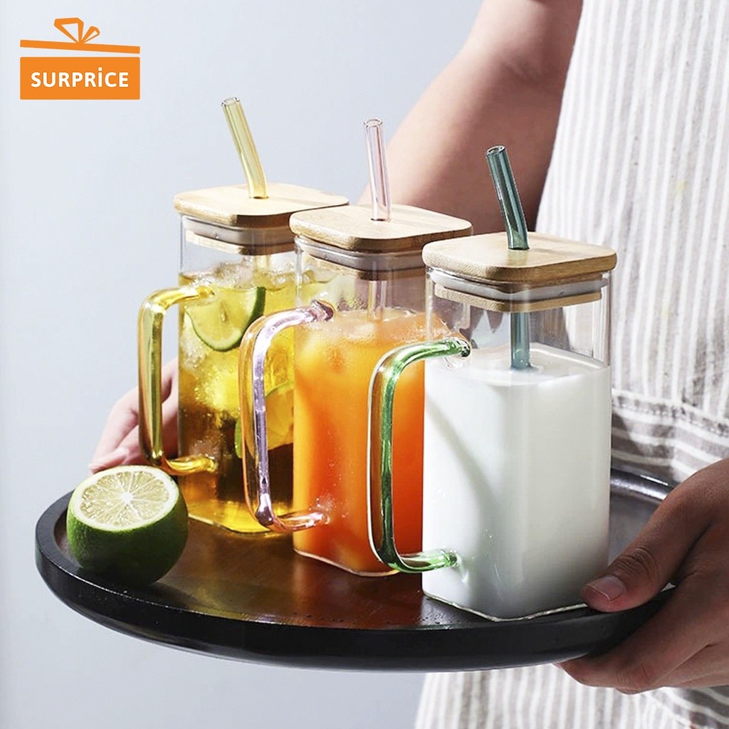 [MEGA SALE] Surprice Gelas Cafe Aesthetic Tabung Dengan Tutup Kayu / Gelas Kaca Tutup Kayu / Mug Can