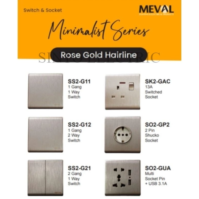 MEVAL saklar 1gang hotel meval gold hairline
