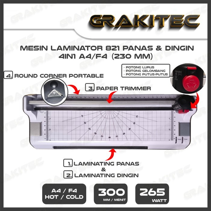 

Mesin Laminating A4 / F4 ( 230 mm ) 822 Fitur Combo Laminating + Paper - 822 2in1