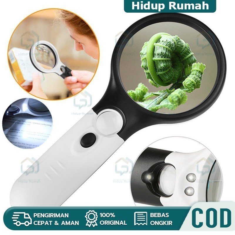 

2in1 Magnifier Gelas Kaca Pembesar Dengan Lampu 3 LED Loop Magnifying Untuk Membaca dan Perhiasan