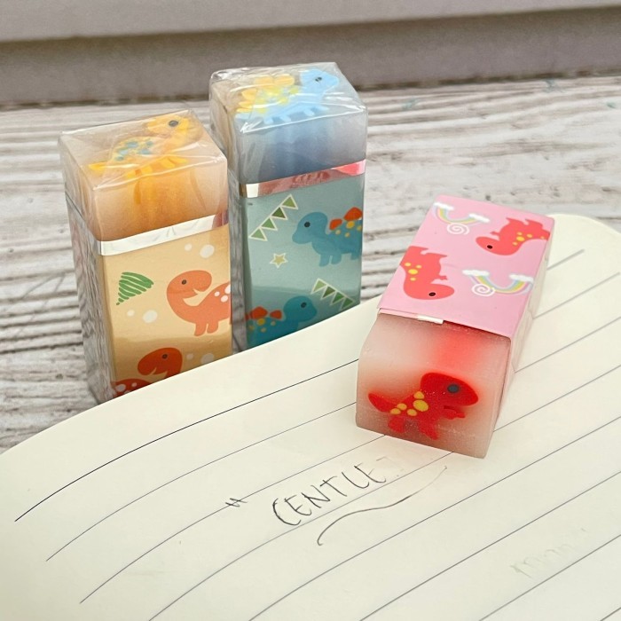 

Penghapus Karet Kotak Motif Dinosaurus Super Cute Lucu Ready 3 Warna / Eraser Stip Model Dino Mini ATK Fancy