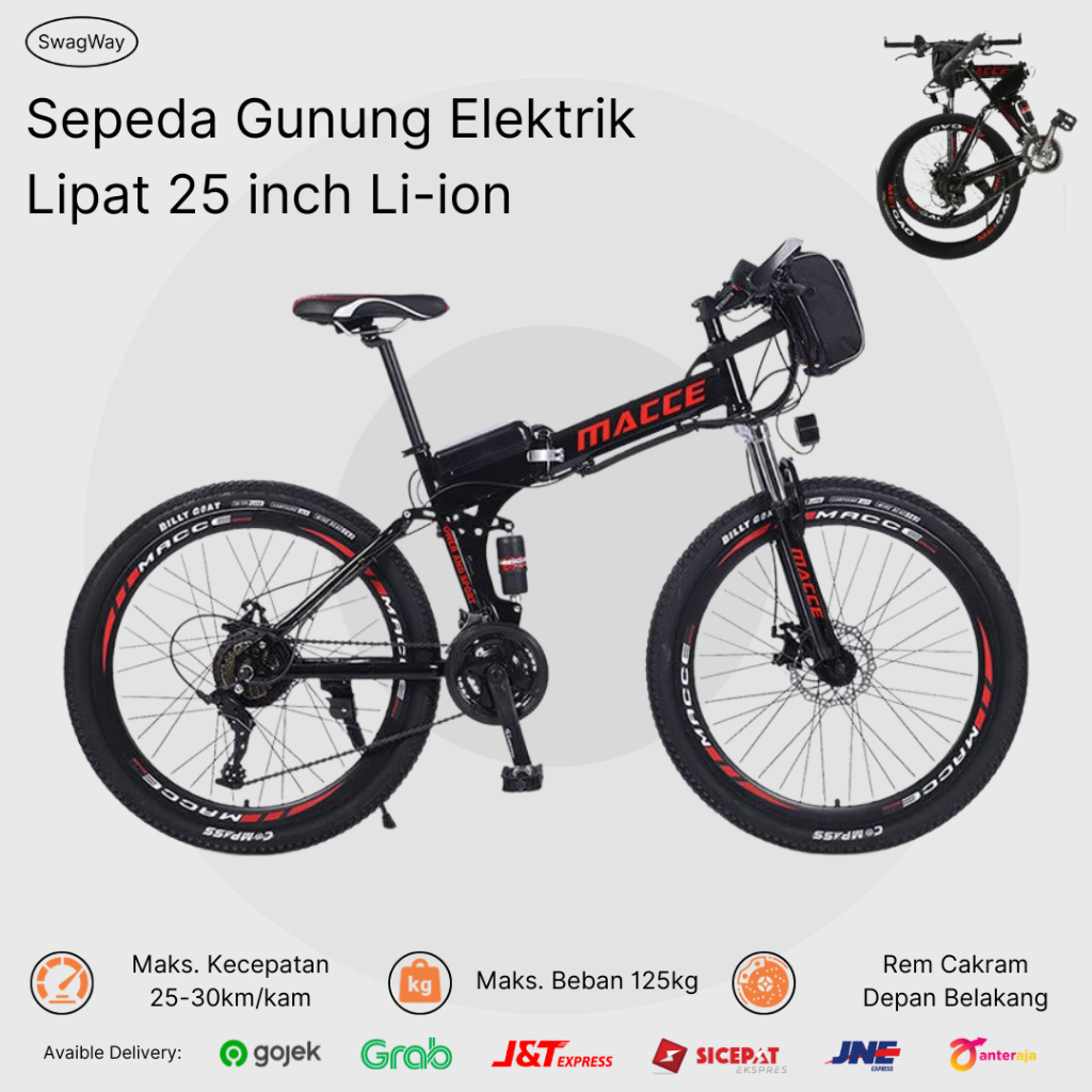 Sepeda Gunung MACCE Sepeda Listrik Lipat Macce Baterai Electric Bicycle Bike