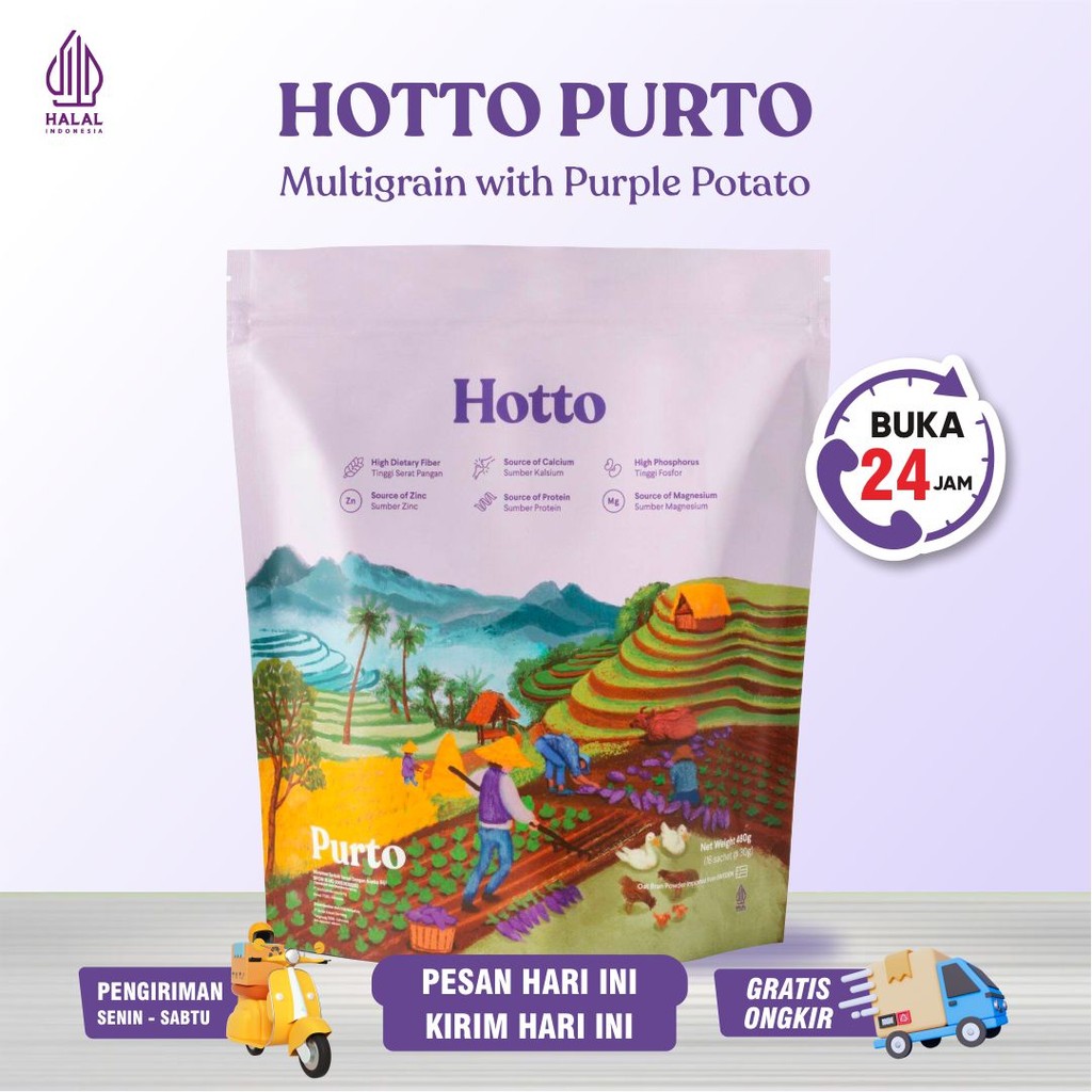 

Hotto Purto Original Multigrain/Oat Ubi Ungu - Superfood 1 Pouch