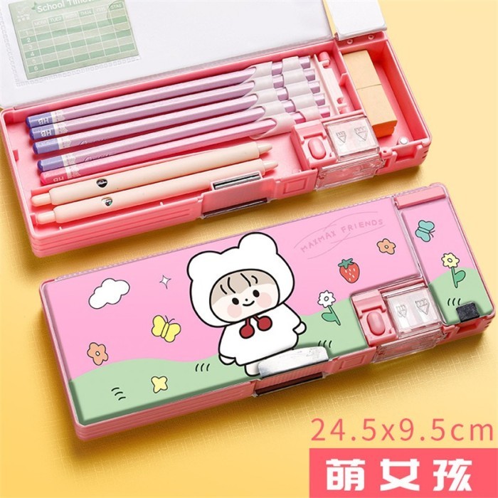 

Best[Promo] New Model Kotak Pensil Lucu Pola Kartun Lapisan Ganda dengan Rautan - New PinkGirl