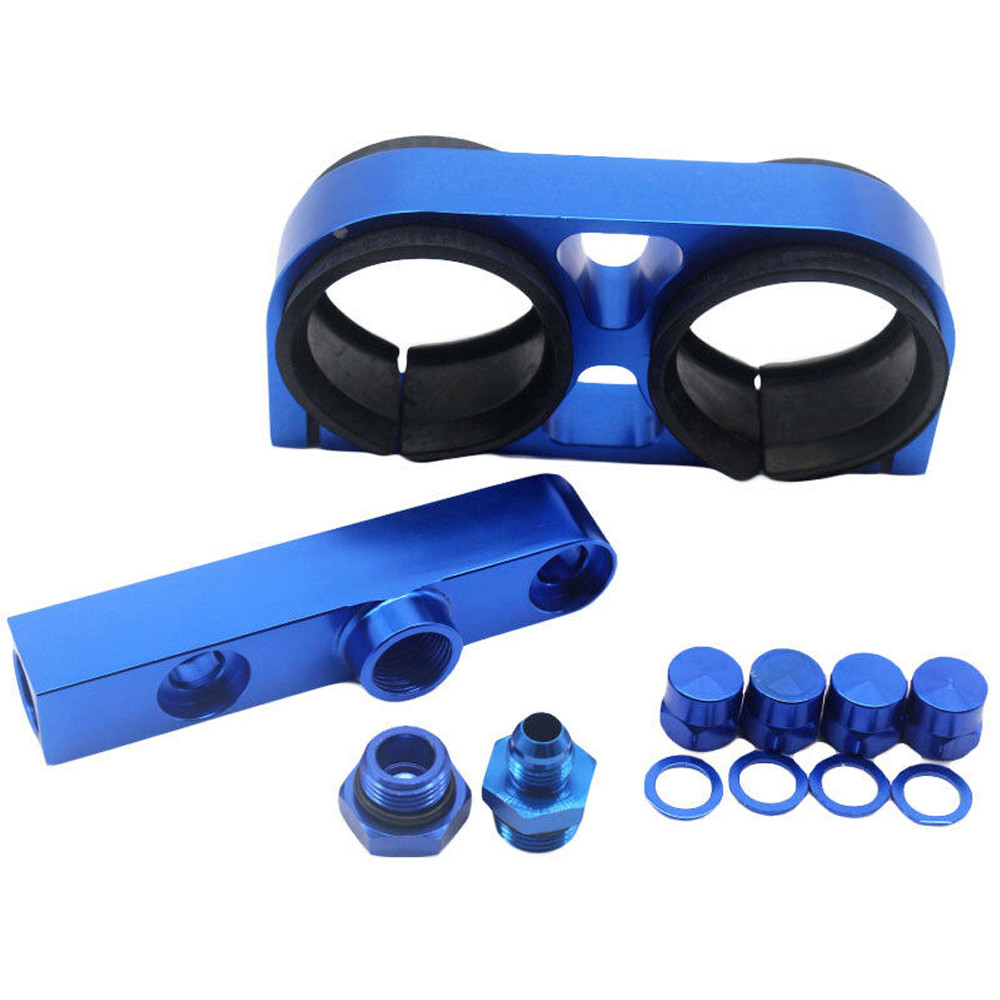 Billet Aluminum Outlet Manifold 60MM Dual Fuel Filter Fuel Pump Bracket/Clamp /Mount For 044 Fuel Pu