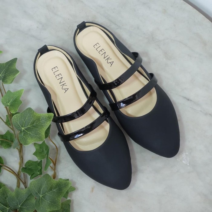 PROMO - SEPATU SANDAL WANITA FLAT CAROLINE BLACK BIG SIZE - 42