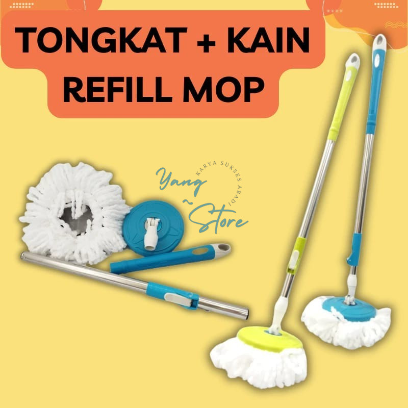 YGS-H112-Tongkat handle pel + kain spin mop - Mop Stick Set with Headmop