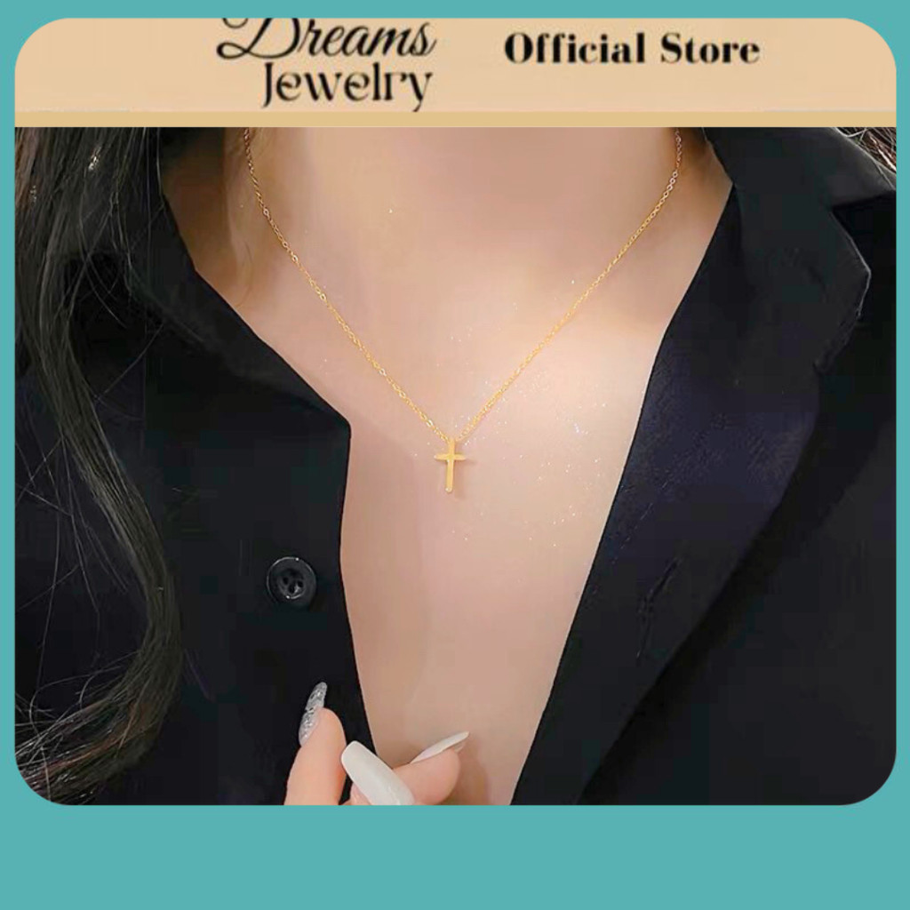 Perhiasan Kalung Salib Titanium • Kalung Salib Polos Stainless Steel • Kalung Wanita Anti Hitam Anti