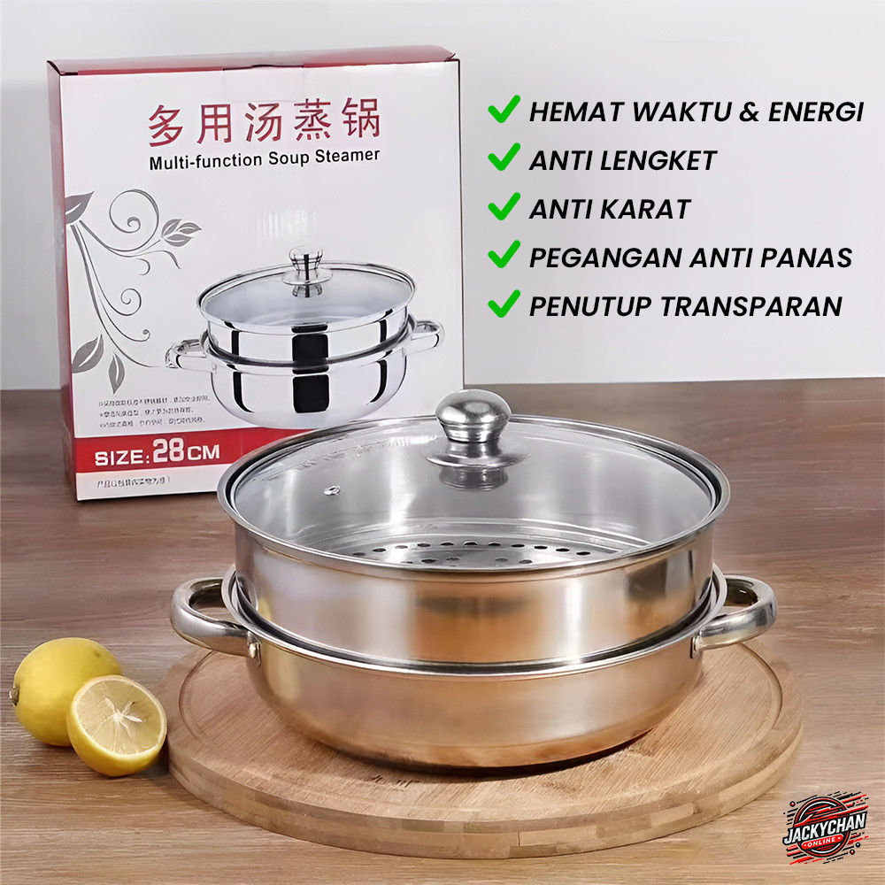 JC Panci Steamer 2 Tingkat Stainless Steel 28Cm Kukus dan Rebus