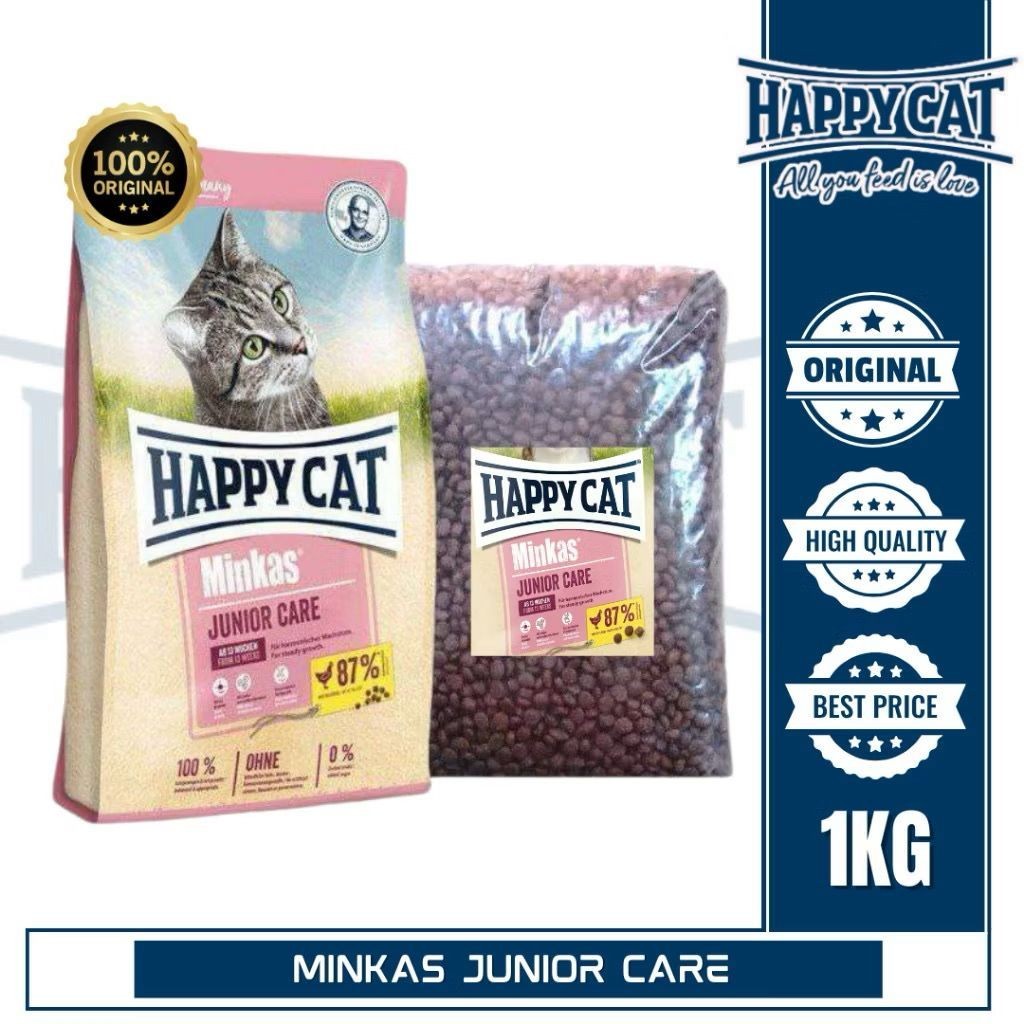 HAPPY CAT MINKAS KITTEN CARE & JUNIOR CARE  REPACK 1KG - DRY CAT FOOD HAPPY CAT KITTEN / MAKANAN KUC
