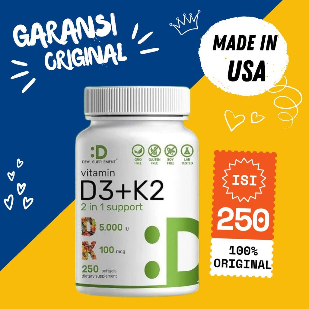 Original Deal Supplement Vitamin D3 5000IU + K2 100mcg (MK-4)(MK-7) Vitamin D3 5000 IU 250 Softgel