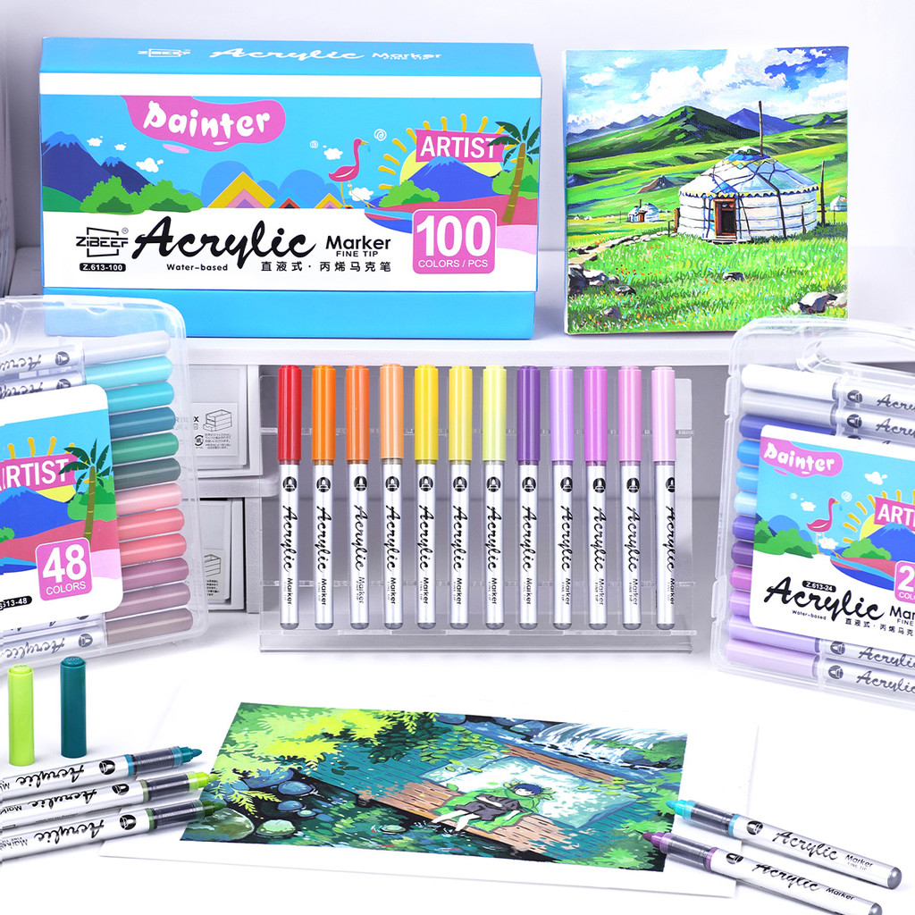 

12-84 Colors Acrylic Markers Panit Pen Grasp Full Set Brush Tip Waterproof Drawing Dual Art supplies Professional art for glass
