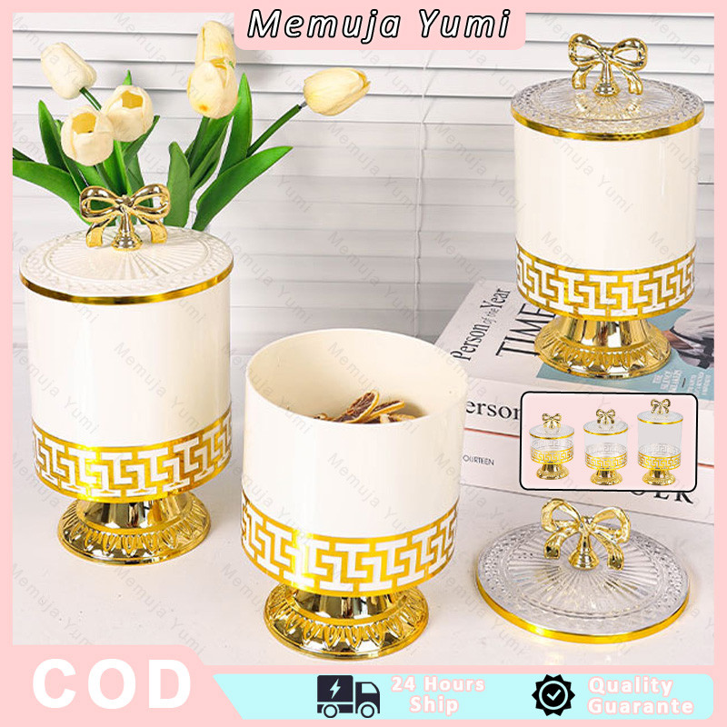 Stoples Permen Berlapis Emas Antik / Stoples Plastik Mewah / Stoples Penyimpanan / Stoples Makanan R