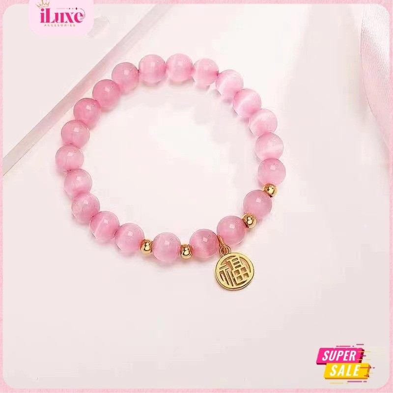 COD Gelang Manik Giok Hoki Rezeki Pembawa Wanita Manik manik warna Pink Batu Anti Karat
