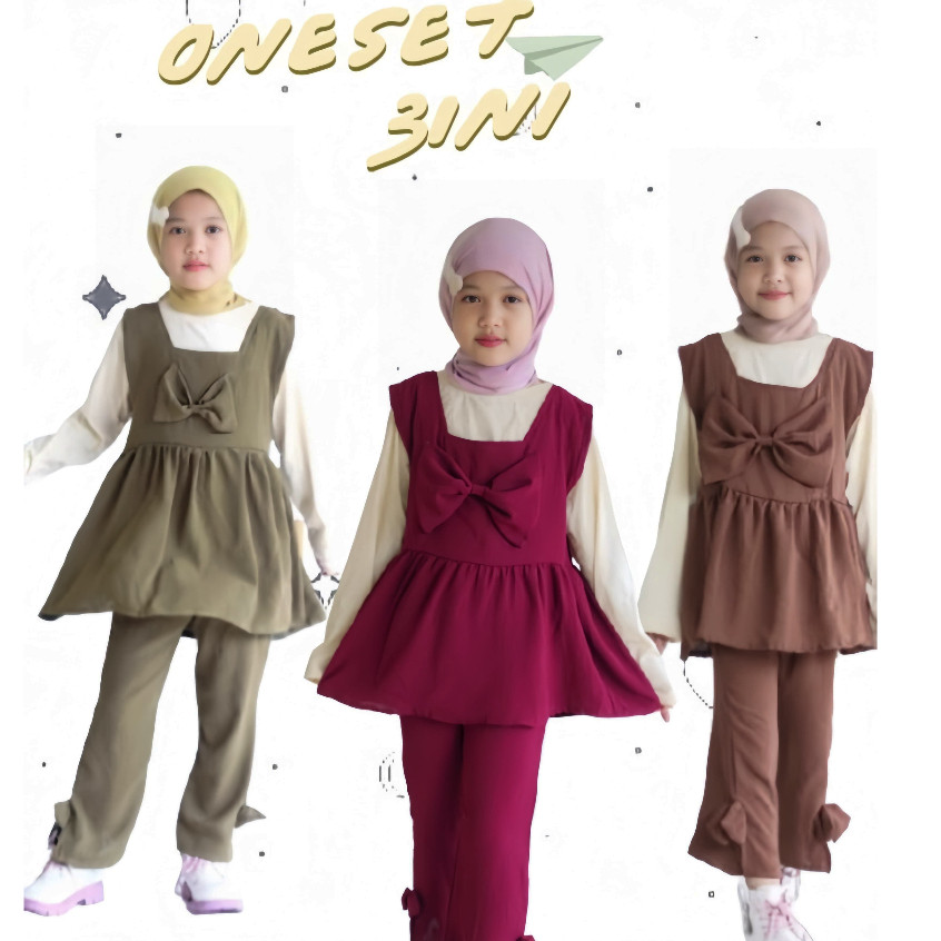 Setelan Baju Anak Perempuan OLIVE Fashion Muslim Anak Perempuan Set Tunik Crinkle