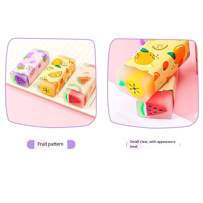 

3pcs Cartoon creative fruit eraser elementary school exam pencil eraser Student stationery supplies drawing Sketchless eraser