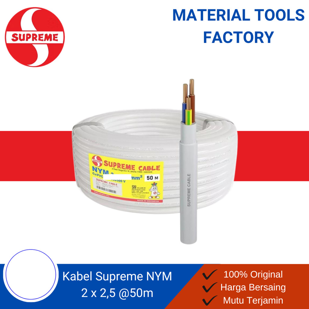 Kabel Supreme NYM 2x2,5 50 meter - Kabel Supreme 2 x 2.5 NYM Putih - Kabel NYM Supreme Cable 50M