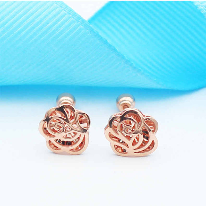 585 Purple Gold Plated 14K Rose Gold Geometric Flower earrings for women fashion glamour ear studs c
