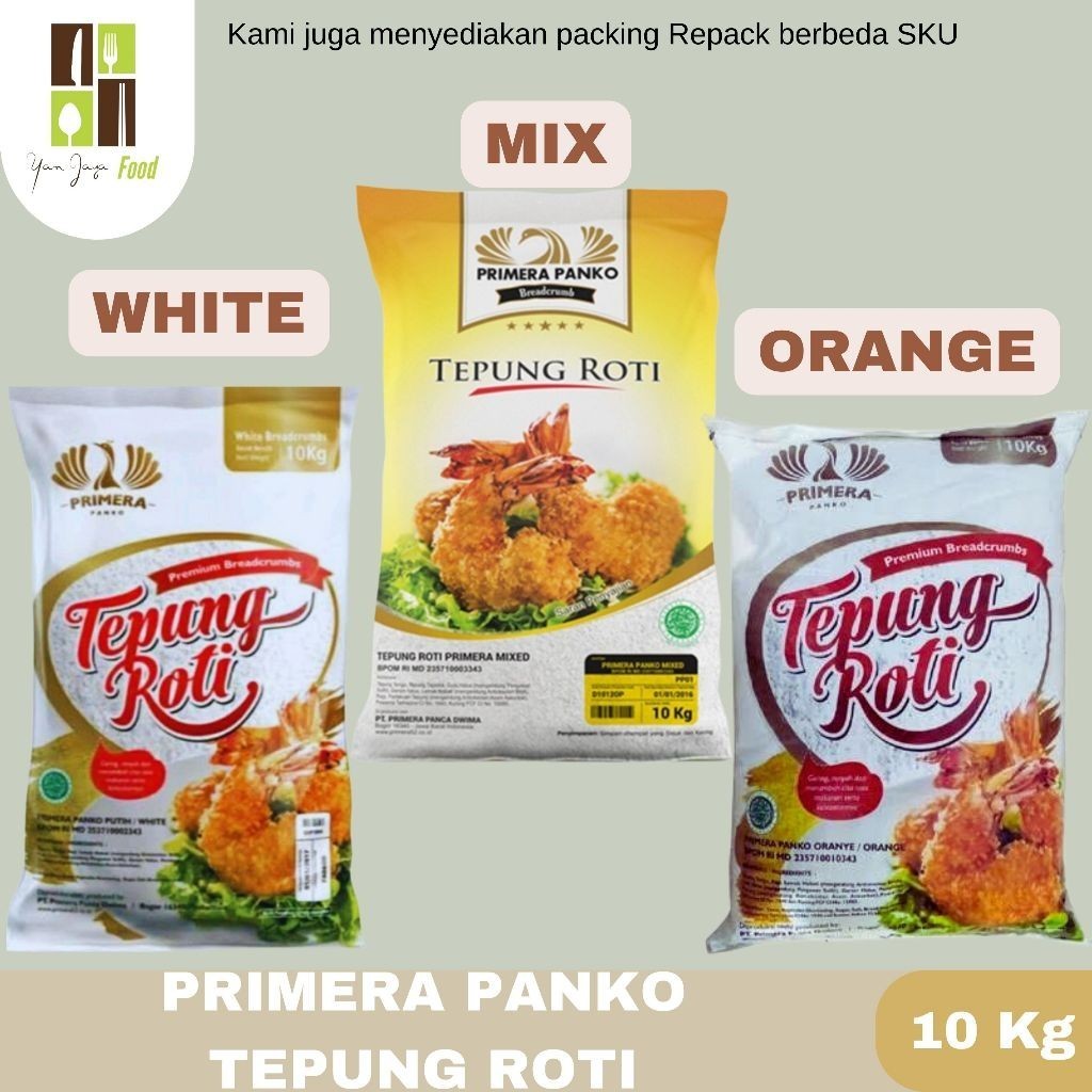 

Primera Panko Tepung Roti / Bread Crumbs Mix / White / Orange Kemasan 10KG / BALL