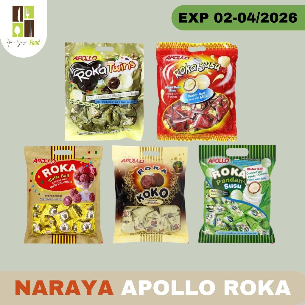 

Apollo Roka Wafer Ball / Snack Ringan Rasa Twins / koko / Susu / Pandan / Coklat 250g - Naraya