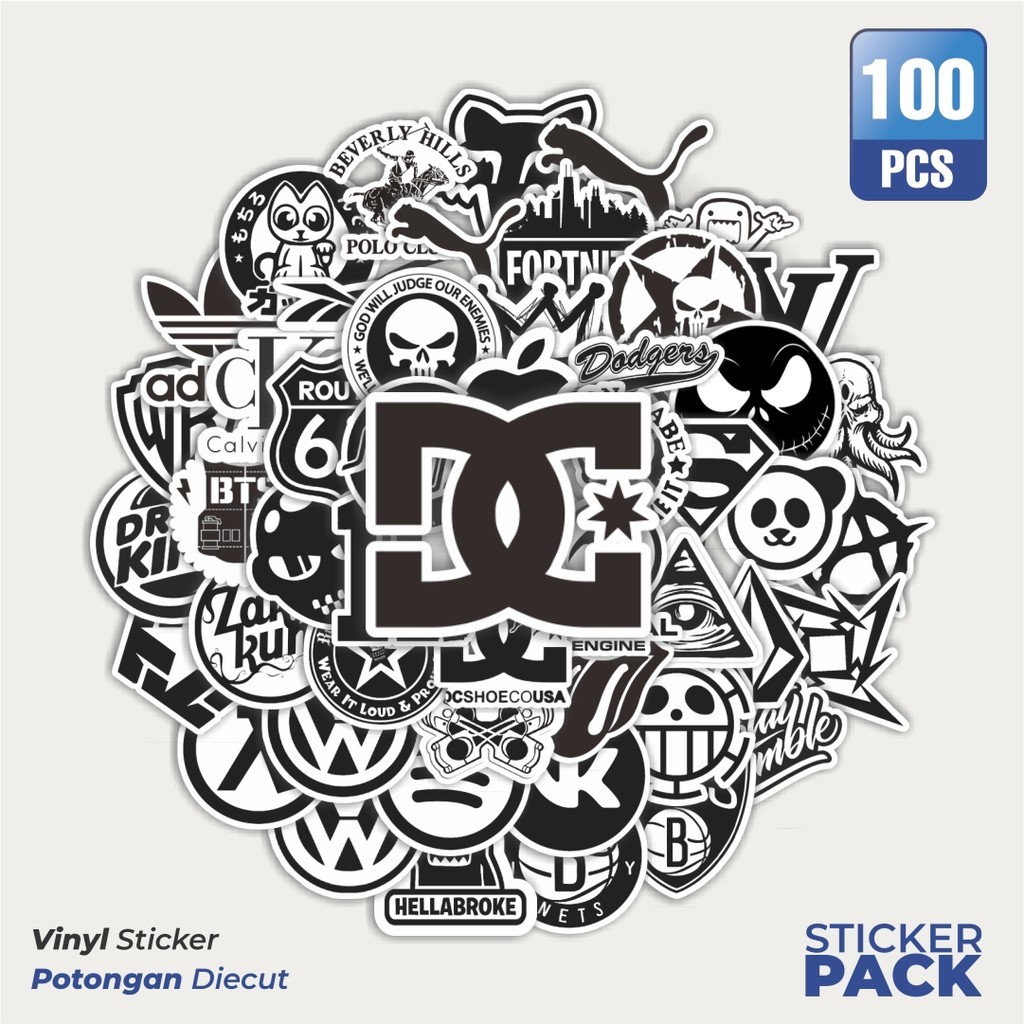 

Stiker Vinyl Stiker Random Logo Brand Black & White Versi 4 Waterproof Aesthetic- Untuk Laptop, Motor, dan Helm - Paper Stationery Pack