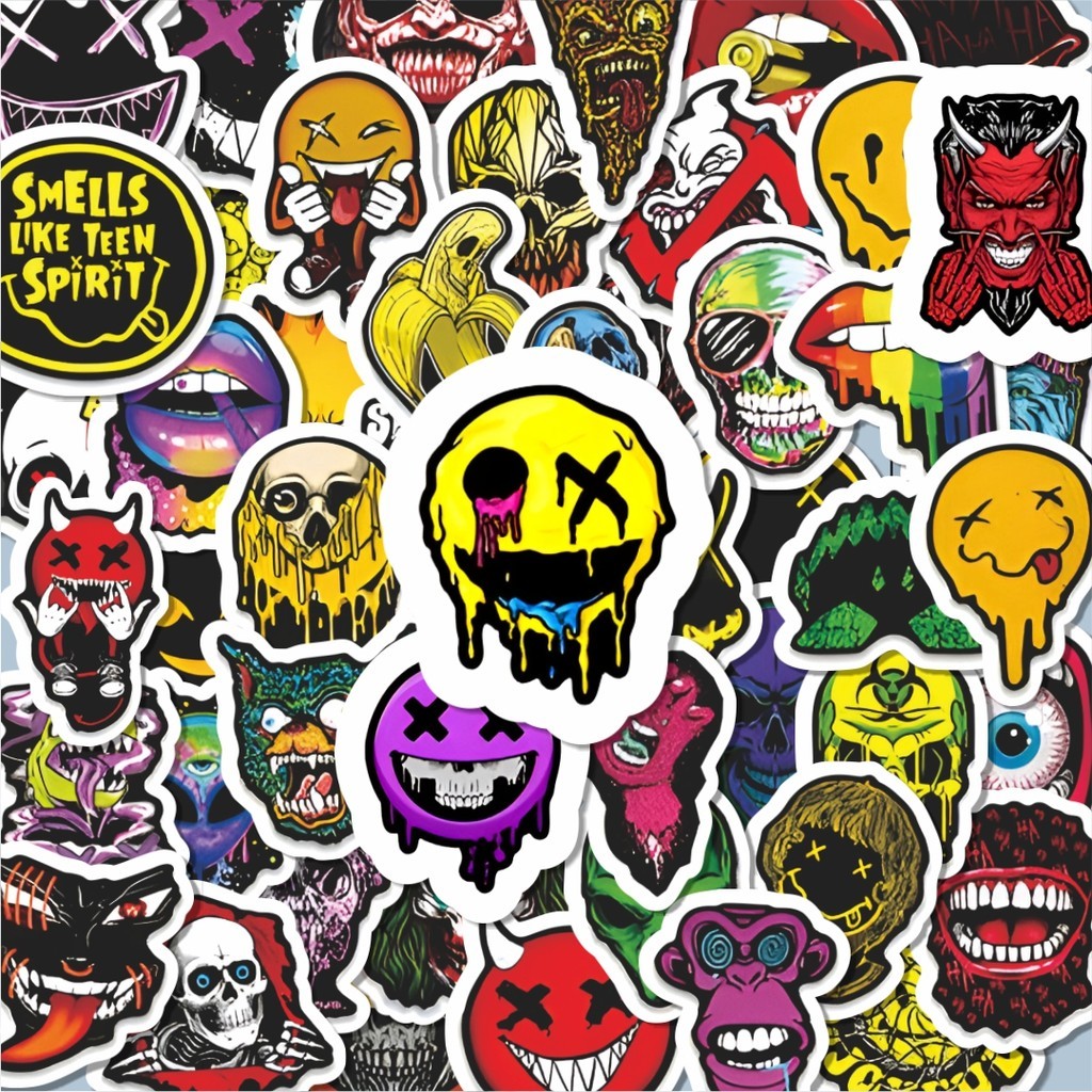

100PCS Lucu Stiker Hiphop Friend Horror Face [Wajah Horor Teman Hiphop] Stiker Aesthetic Stiker Anti Air Stikers Berperekat Waterproof sticker decal buat Motor Helm Buku Journal Koper Casing HP Laptop Botol Minum Hadiah anak