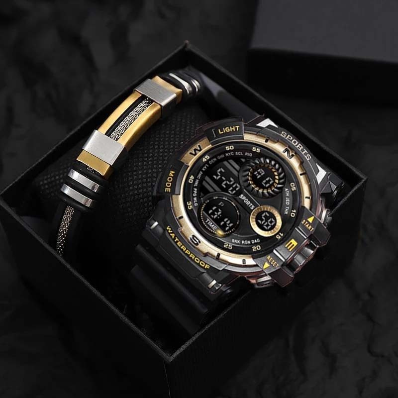 wajib punya 5pcs jam tangan digital olahraga pria dengan gelang jam tangan alarm tanggal waktu tahan