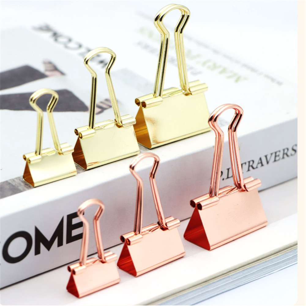 

10pcs 25mm rose gold Metal Binder Clips File Paper Clip Photo Stationary Office School Document binding metal paper clips