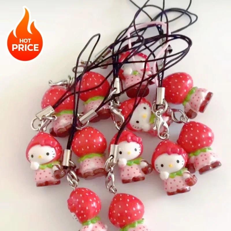 

New cute Strawberry Holle Kitty Mobile Phone Pendant Lovely Funny DIY Backpack Pendant Keychains Decoration Birthday Gift