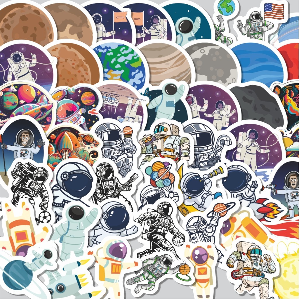 

Stiker Cutting Pack Stiker Astronot Luar Angkasa Isi 100Pcs Series Aesthetic Lucu Keren Untuk Koper Bahan Vynil