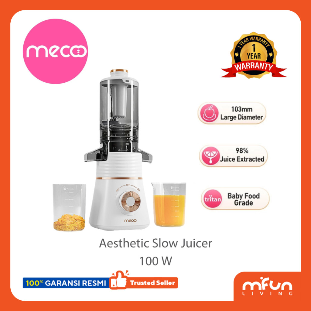 

Mecoo Aesthetic Slow Juicer Extra Big Mouth Easy Juice Filter-Free Easy Clean 100 Low Watt