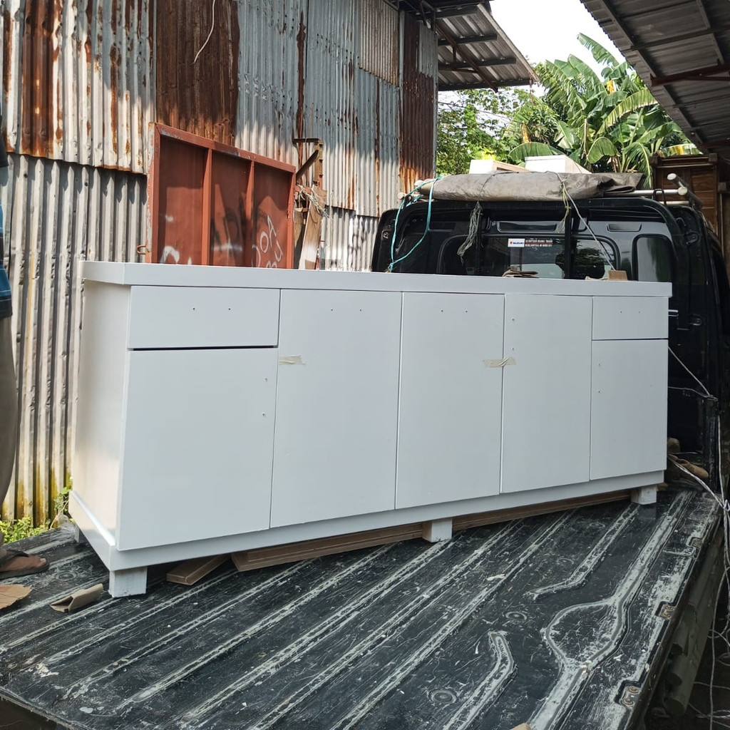 ORI Meja Dapur Kitchen Set Bawah Kayu Solid Meja Kompor Rak Piring Lemari Dapur Bawah Serbaguna Anti