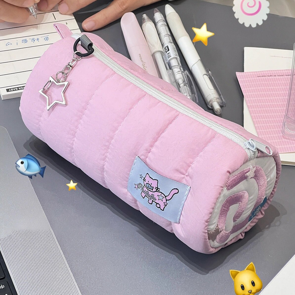 

INS Pink Pen Bag Soft Towel Roll Large Capacity Pencil Case Stationery Cosmetic Storage Bag Organizer Creative Students Gift