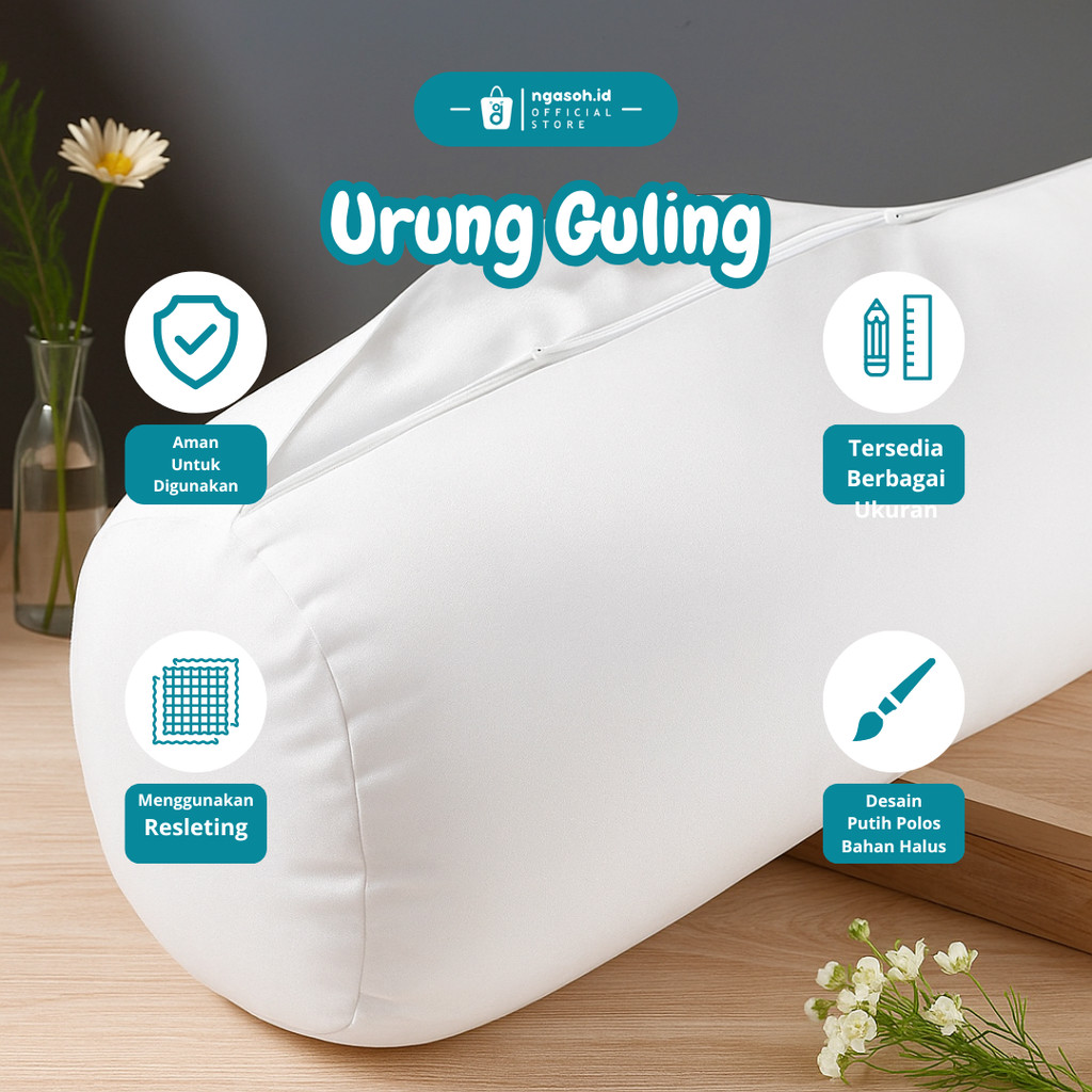 ngasoh.id Sarung Urung Dalaman Guling Bantal Kapuk Dakron Silikon Resleting Zipper Kain Bantal