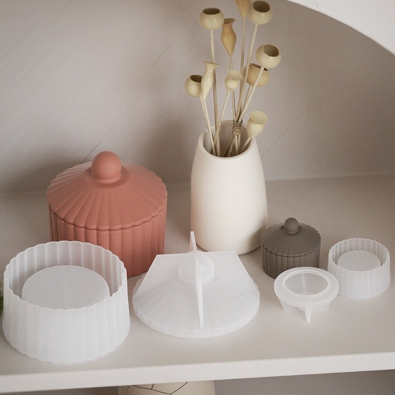 

Striped candle cup combination resin drip mold DIY with lid storage tank gypsum silicone mold home decoration storage ornaments