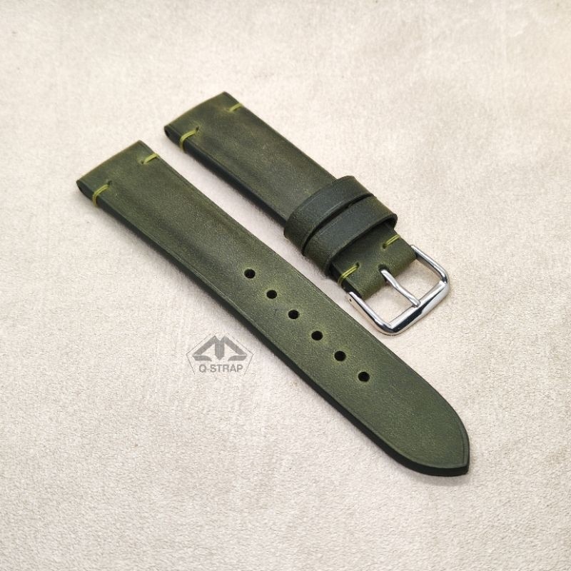 Tali Jam Kulit Asli Handmade Premium / Strap Jam Tangan Kulit / Kulit Asli / Tali Jam Kulit Hijau Ol