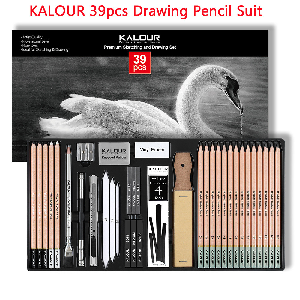 

KALOUR Premium Sketching Drawing Pencil Set ,39pcs various specifications,Black and White Charcoal Pencils,Perfet For Artists