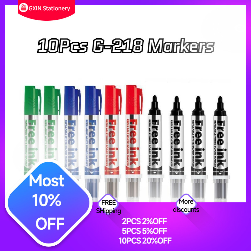 

GXIN G218 10Pcs Erasable Whiteboard Refilled Pens Dry Eraser Marker For Offices Stationery Meeting School Use for Classroom