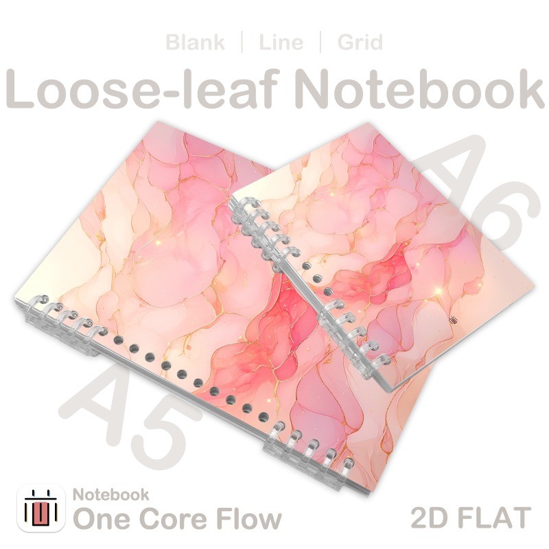 

1 Loose-leaf Notebook with Pink Marble Cover - Blank, Line, Grid Options, Perfect for Sketching & Studying, Detachable Pages, Ar