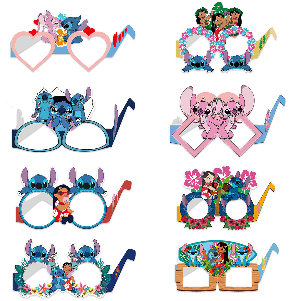 

6/8pcs Anime Stitch Theme Party Paper Glasses Stitch Photo props Kids Boys Girls Happy Birthday Party Supplies Decor Gift Toys