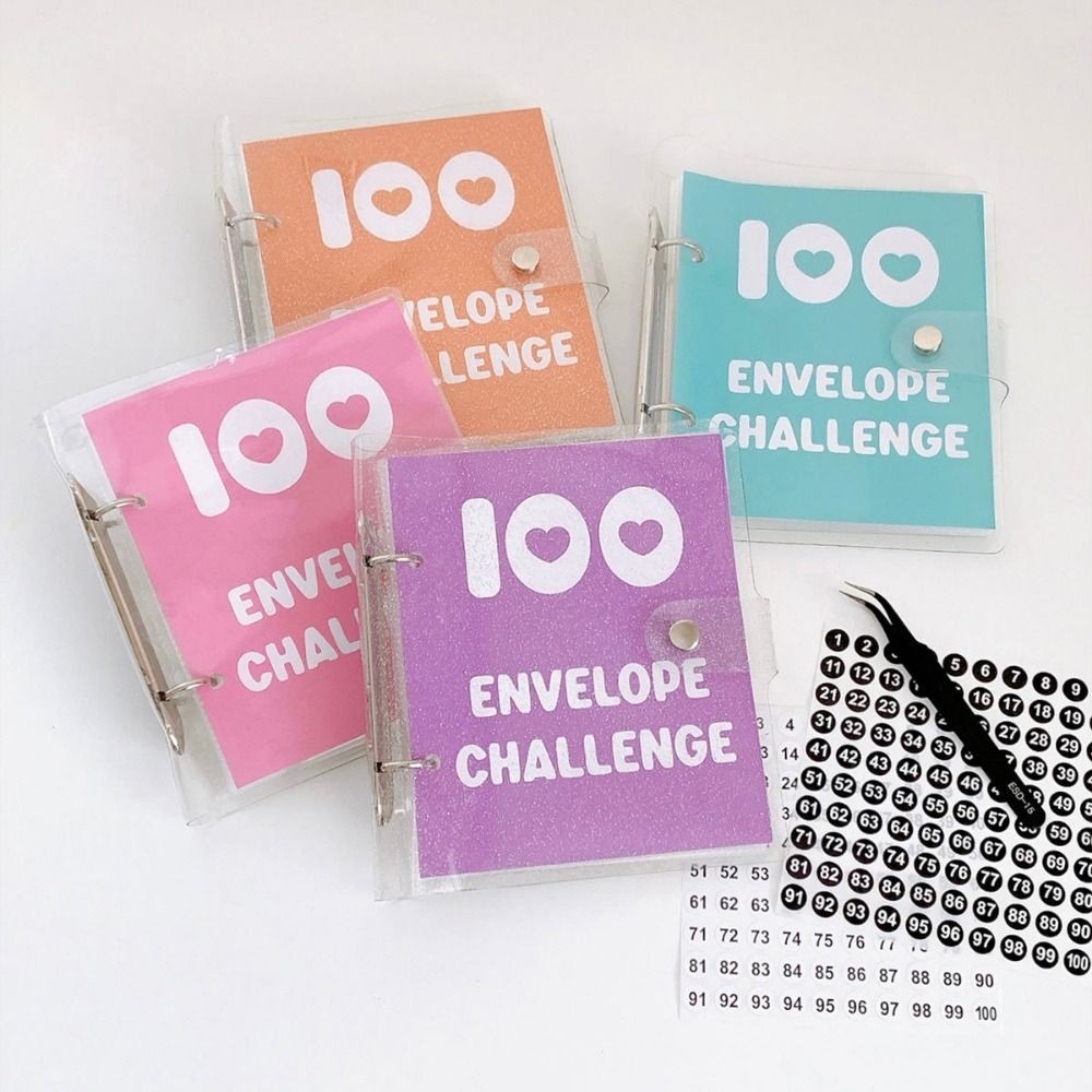 

Loose Leaf 100 Day Envelope Challenge Binder Waterproof PVC Savings Challenge Binder Tear Resistant Mini Budget Binder Notebook