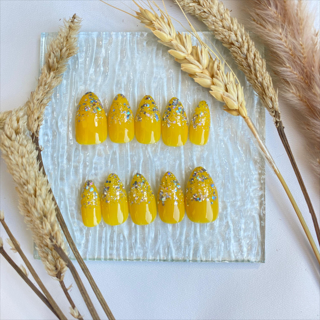 FREE LEM - Kuku palsu nail art warna kuning| Kuku palsu nail art + lem| Fake nail nails| Kuku palsu 