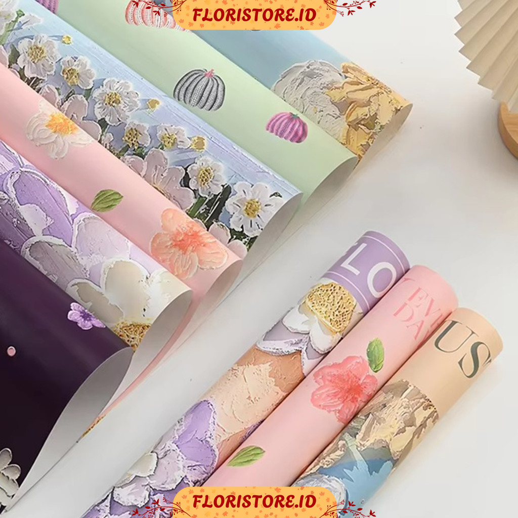 

GARDEN OIL PAINTING MOTIF PAPER / CELLOPHANE / FLORIST PAPER / KERTAS BUKET BUNGA / WRAPPING WRAPPER