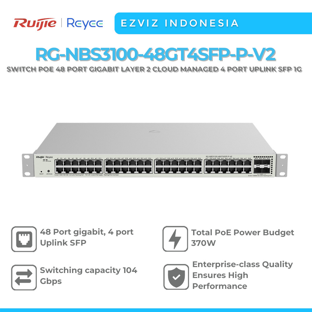 RUIJIE REYEE RG-NBS3100-48GT4SFP-P-V2 SWITCH POE 48 PORT GIGABIT LAYER 2 CLOUD MANAGED 4 PORT UPLINK