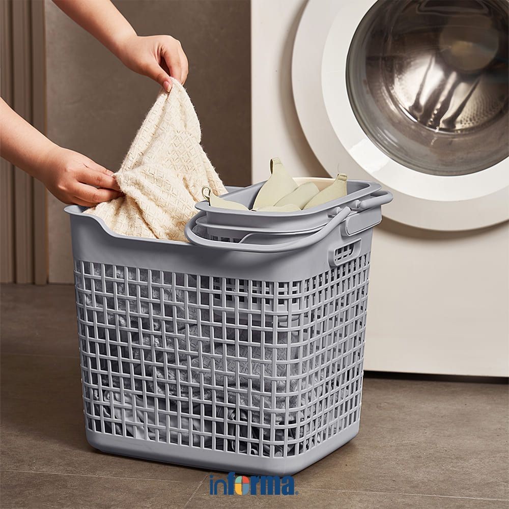 Informa 38x29.5x33 cm Wilio Keranjang Laundry Hamper - Abu-Abu Tempat Baju Wadah Cucian Laundry Bask