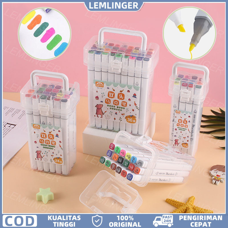 

【LEMLINGER】Spidol Warna Warni 1 Set-Berbasis Minyak Ujung Ganda Set Lengkap Spidol Marker Anak 12-48 Warna Pensil Cat Air Set Warna